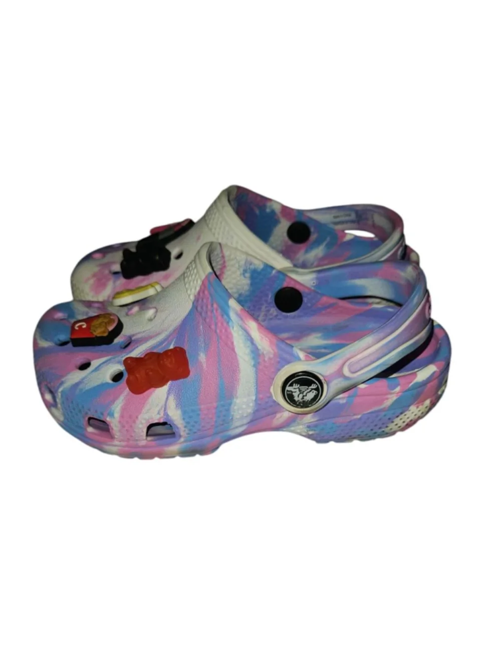 Tie-Dye Marble Crocs Clogs w/shoe charms Girls Size 10 Toddler